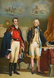 Die Armee und Marine, die das einzige Treffen zwischen den großen Kommandanten, Wellington und Nelson!, ca. 1890 darstellt